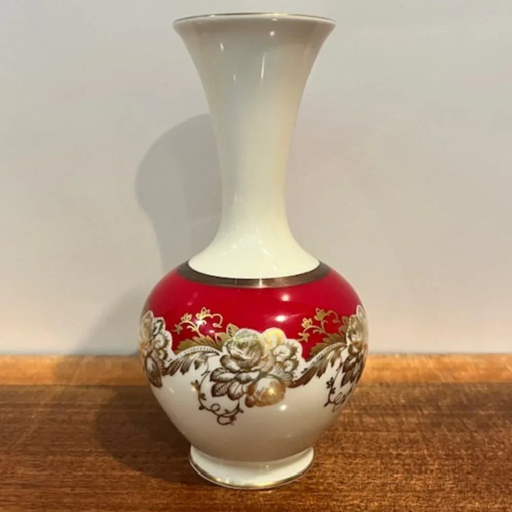 Vintage Alka Bavaria Gold Flowers Rubin Collection Vase